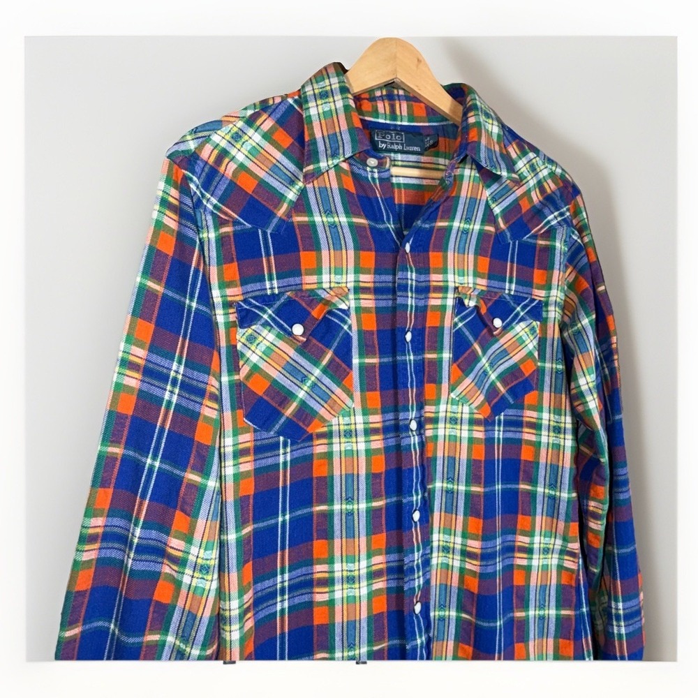 Vintage Polo Ralph Lauren Shirt Plaid Pearl Snap Western LS Flannel Men's Size S